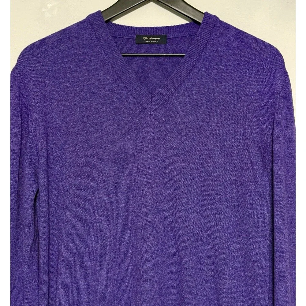Cashmere Womens Sweater Large Cashmere Wool Silk Blend Pullover Purple V-Neck